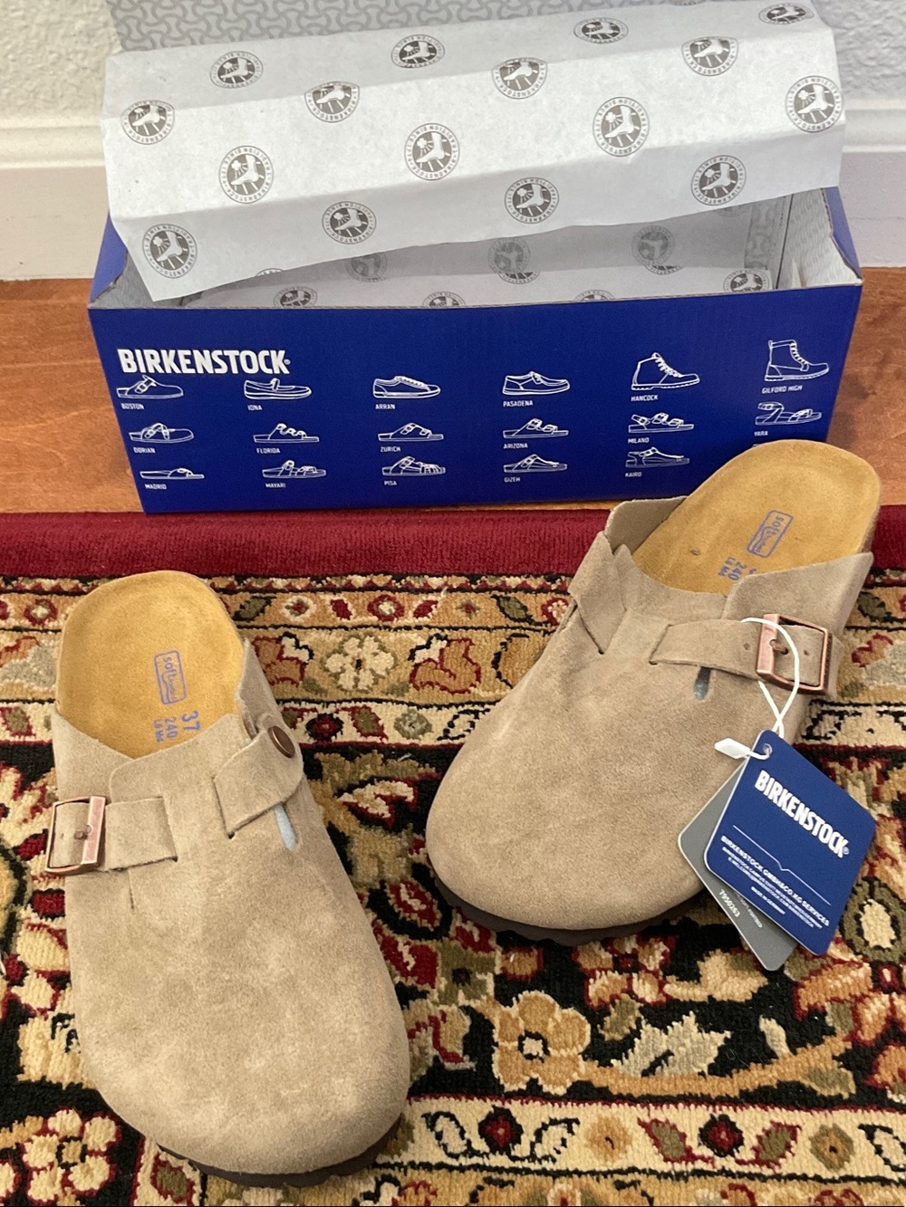 Birkenstock Men's Suede Boston Clogs in Light Taupe